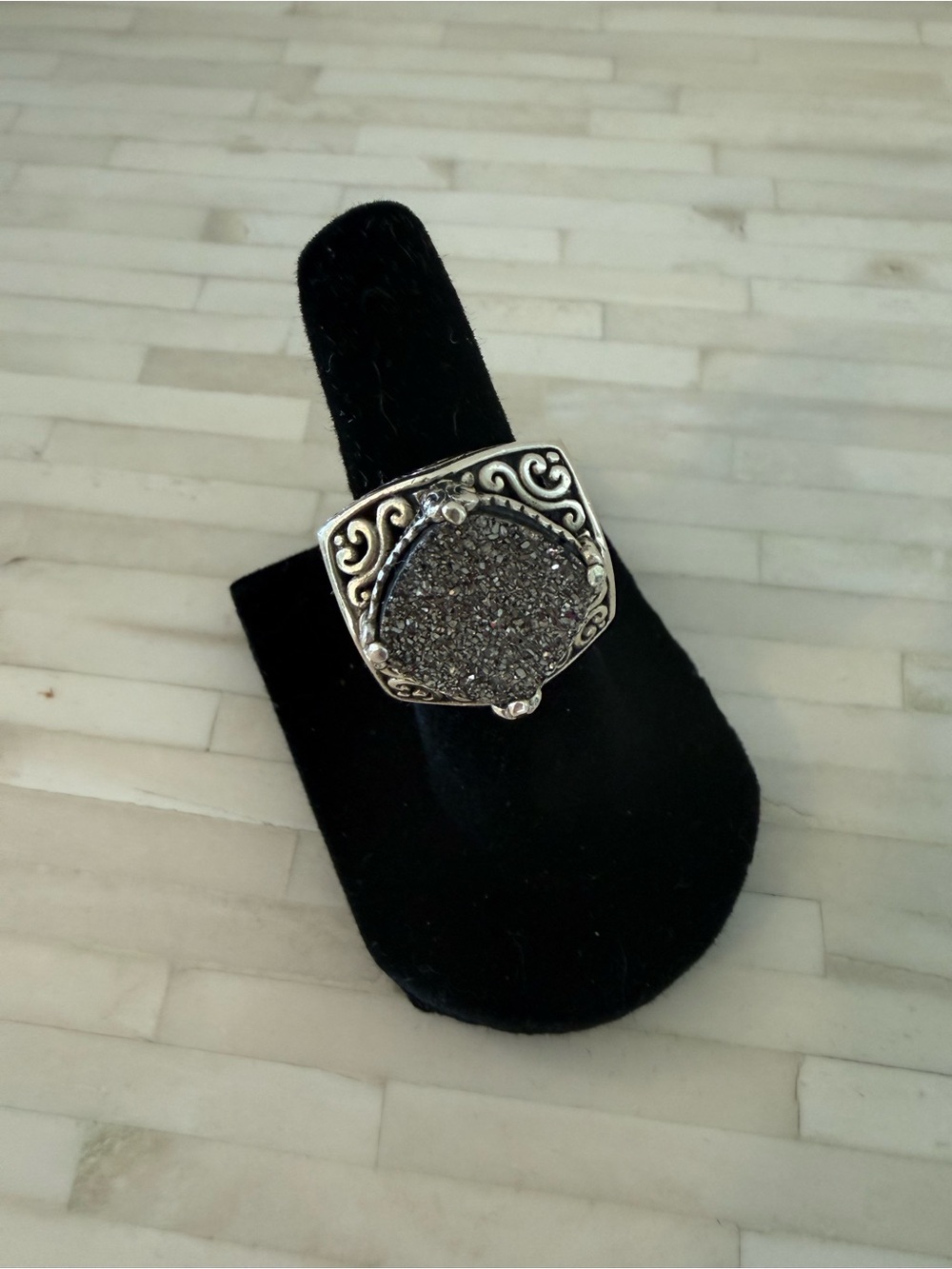 Silver-Tone Druzy Statement Ring in Gunmetal 925 sterling silver.